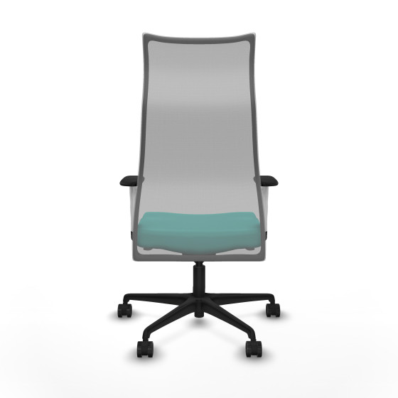 Albacete malla sincro malla gris similpiel turquesa brazos blancos base nailon ruedas 65 mm nailon