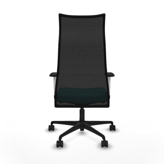 Albacete malla sincro malla negra similpiel turquesa brazos blancos base nailon ruedas 65 mm nailon