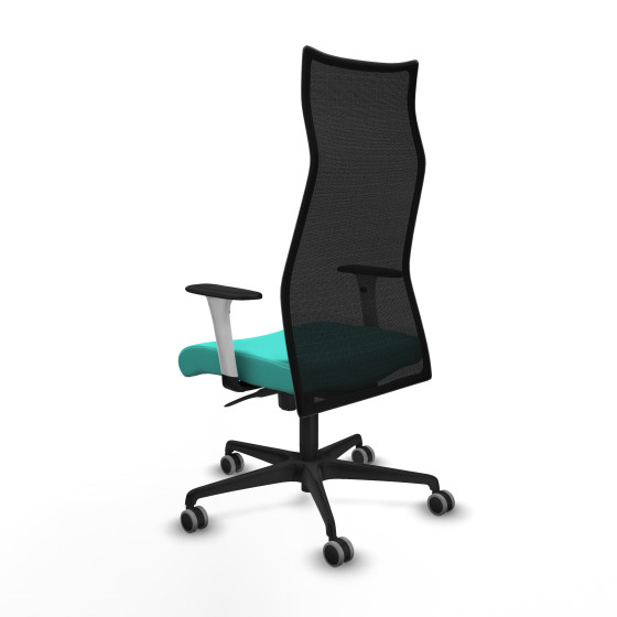 Albacete malla sincro malla negra similpiel turquesa brazos blancos base nailon ruedas 65mm engomadas