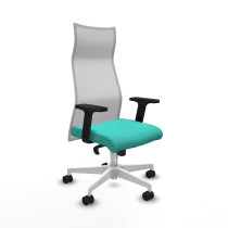 Albacete malla sincro malla blanca similpiel turquesa brazos 2D base blanca ruedas 65 mm nailon