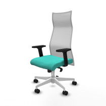 Albacete malla sincro malla blanca similpiel turquesa brazos 2D base blanca ruedas 65 mm nailon
