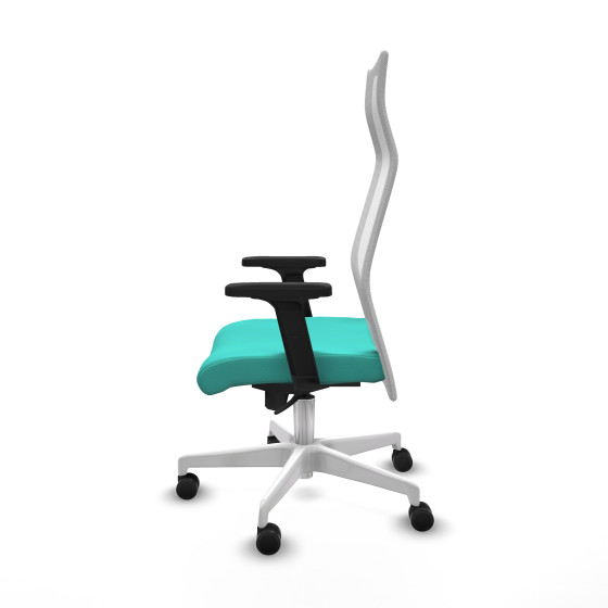 Albacete malla sincro malla blanca similpiel turquesa brazos 2D base blanca ruedas 65 mm nailon