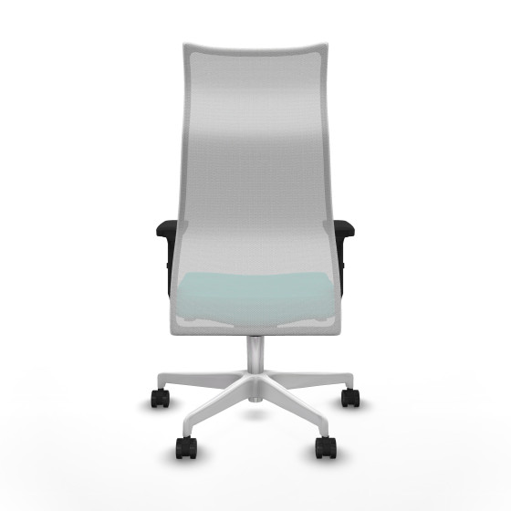 Albacete malla sincro malla blanca similpiel turquesa brazos 2D base blanca ruedas 65 mm nailon
