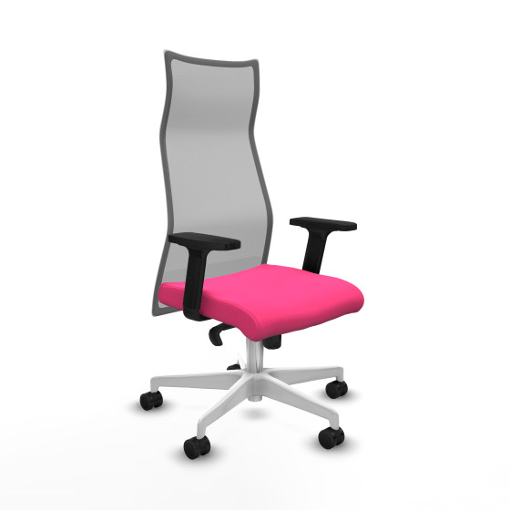 Albacete malla sincro malla gris similpiel rosa brazos 2D base blanca ruedas 65 mm nailon