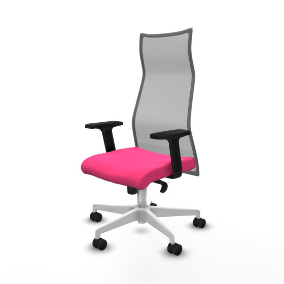 Albacete malla sincro malla gris similpiel rosa brazos 2D base blanca ruedas 65 mm nailon