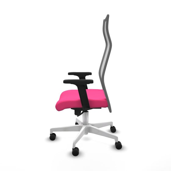 Albacete malla sincro malla gris similpiel rosa brazos 2D base blanca ruedas 65 mm nailon