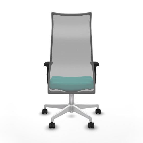 Albacete malla sincro malla gris similpiel turquesa brazos 2D base blanca ruedas 65 mm nailon