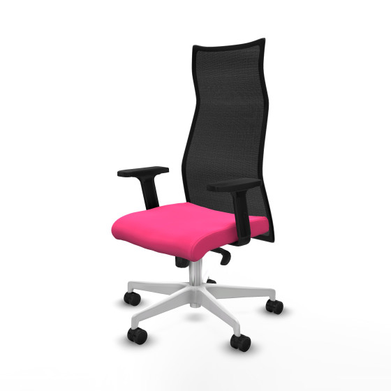 Albacete malla sincro malla negra similpiel rosa brazos 2D base blanca ruedas 65 mm nailon
