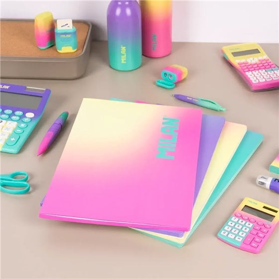 Libreta A4 encolada, papel cuadriculado, 48 hojas de 95 gr/m², colección Sunset