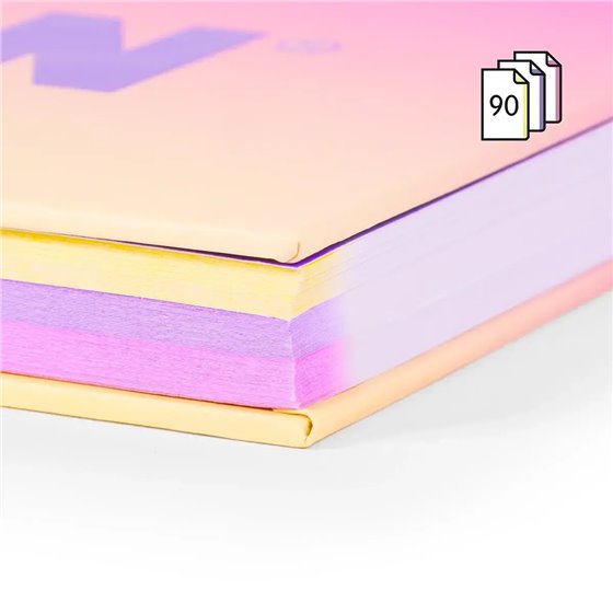 Cuaderno A4 con espiral y tapa dura, papel cuadriculado, 90 hojas de 95gr/m², colección Sunset
