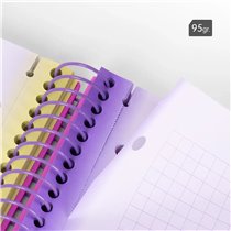 Cuaderno A4 con espiral y tapa dura, papel cuadriculado, 90 hojas de 95gr/m², colección Sunset