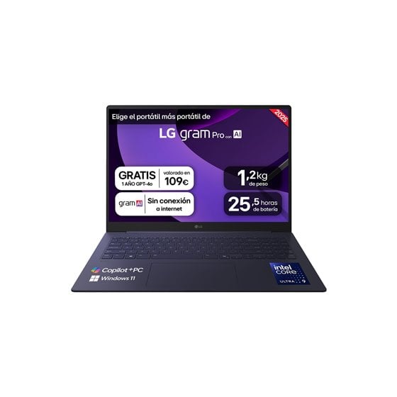 Gram Pro 16Z90TS-G.AU99B ordenador portatil Copilot+ PC Intel Core Ultra 9 288V Portátil 40,6 cm (16") 2.5K 32 GB LPDDR5x-SDRAM 