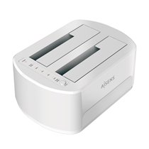 Estacion de Docking de Doble Bahia ASDS-D02W SATA 2.5/3.5 a USB 3.0/3.1 Gen1, Clone, Blanca