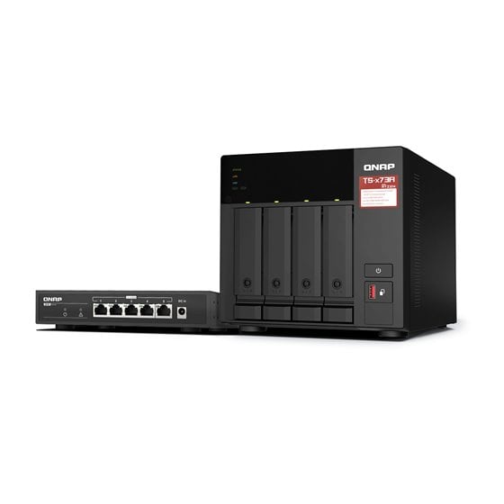 TS-473A + QSW-1105-5T Bundle Pack NAS Torre Ryzen Embedded V1500B 8 GB DDR4 0 TB QNAP Turbo System Negro