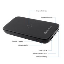 POWERBANK QI INALAMBRICO/USB-A/USB-C/MICROUSB/LIGHTING 10.000MAH NEGRO