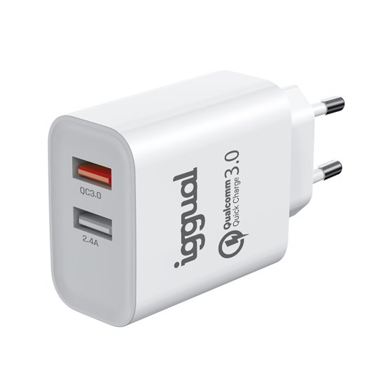 Cargador doble 2xUSB carga rápida QC3.0 30W