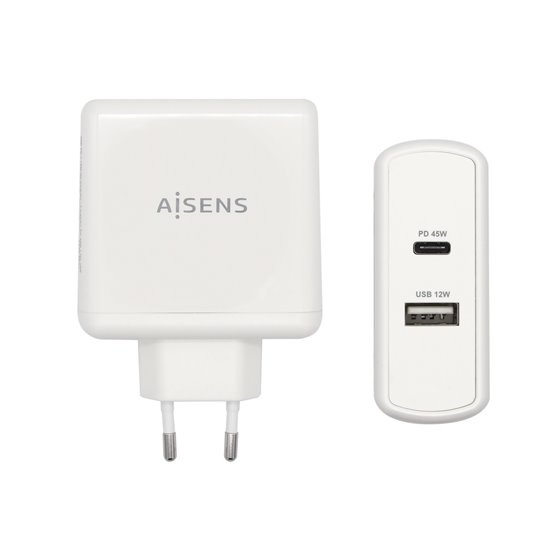 Cargador 57 W, 1x USB-C PD3.0 45 W, 1x USB-A 5 V / 2.4 A 12 W, Blanco