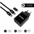 CARGADOR ULTRA RAPIDO 2xUSB DE PARED PD25W+QC3.0+Cable C to C y lightning Negro