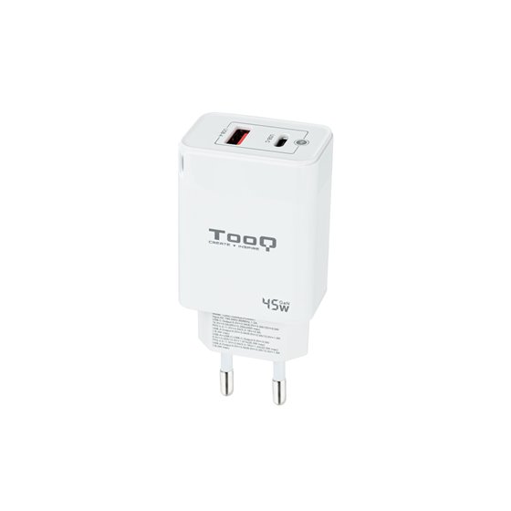 Cargador de Pared GaN USB-C/PD + USB-A/QC 45W, Blanco
