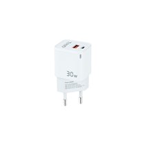 Cargador de Pared GaN USB-C/PD + USB-A/QC 30W, Blanco