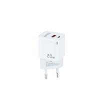 Cargador de Pared USB-C/PD + USB-A/QC 20W, Blanco