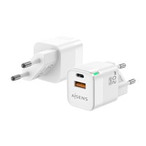Cargador Gan 20W, 1xUSB-C PD3.0 QC4.0, 1xUSB-A QC3.0, Blanco