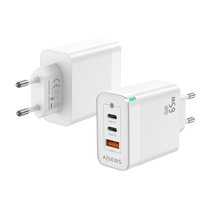 Cargador Gan 65W, 2xUSB-C PD3.0 QC4.0, 1xUSB-A QC3.0, Blanco