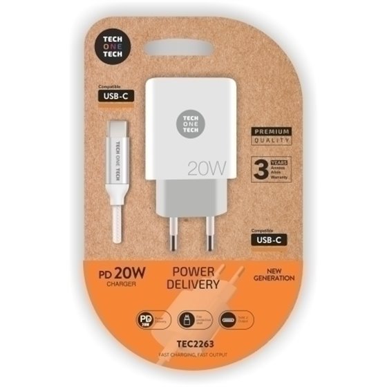 CARGADOR TECHONE DOBLE + CABLE USB-C-USB