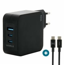 Charger 100W 2USB C 1USBA GaN cable 100W Portátil, Smartphone, Tableta Negro Corriente alterna Interior