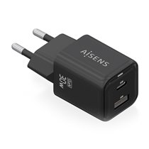Cargador Gan 30W, 1xUSB-C PD3.0 QC4.0, 1xUSB-A QC3.0, Negro