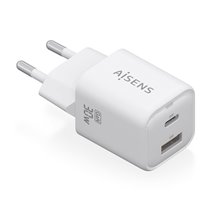 Cargador Gan 30W, 1xUSB-C PD3.0 QC4.0, 1xUSB-A QC3.0, Blanco