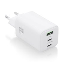 Cargador Gan 65W, 2xUSB-C PD3.0 QC4.0, 1xUSB-A QC3.0, Blanco