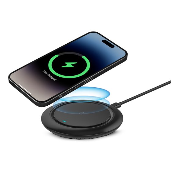 Base de carga inalámbrica Fast Charge 15 W, Para smartphones y auriculares Qi, Carga rápida, Cable USB-C a USB-C, Negro