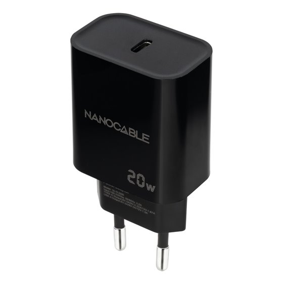 Cargador USB-C PD 20W, Negro