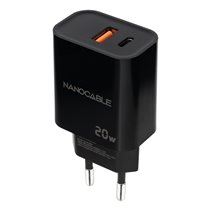 Cargador USB-C/PD + USB-A/QC 20W, Negro