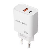 Cargador USB-C/PD + USB-A/QC 30W, Blanco