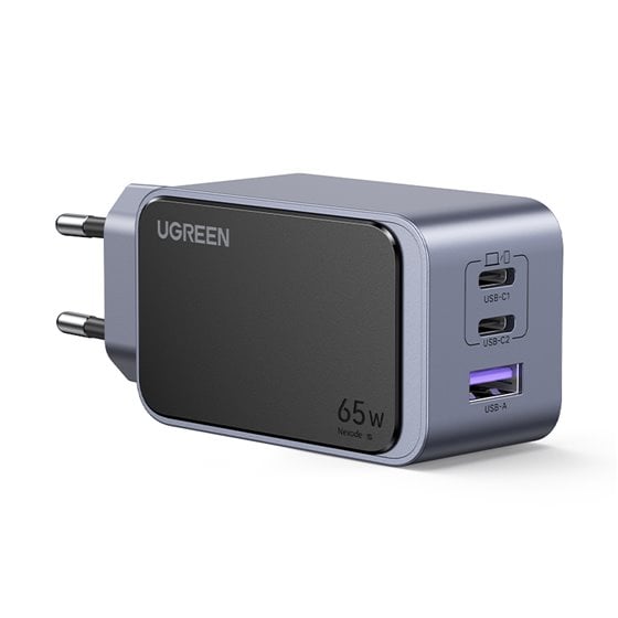 Nexode Air 65W sieninis kroviklis, USB + 2x USB-C pilkos spalvos Ordenador portátil, Teléfono móvil, Ratón, Portátil, Batería po