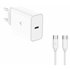Cargador de red 30 W, PPS, Power Delivery, Carga ultra rápida, USB-C + Cable USB-C a USB-C 60 W, 1 m, Blanco
