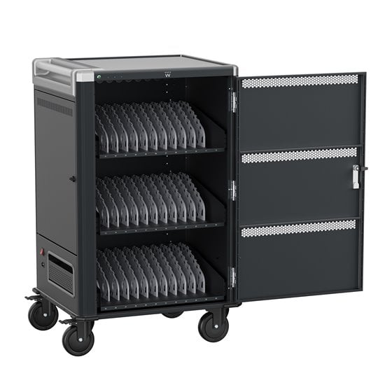 EW1701 carrito y armario de dispositivo portátil Armario de gestión y carga para dispositivos portátiles Negro, Gris