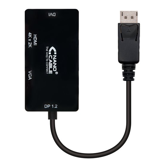 Conversor Displayport a VGA / HDMI, 3 en 1, DP 1.2/M-VGA/H-HDMI/H 4K, Negro, 15 cm