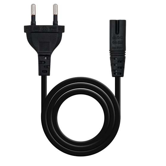 Cable de Alimentación con forma 8, CEE7/16/M – C7/H, Negro, 2m