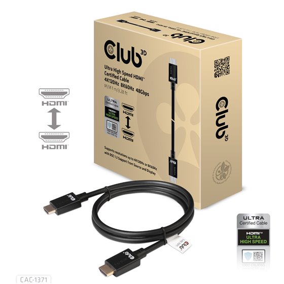 Ultra High Speed HDMI 4K120Hz, 8K60Hz Certified Cable 48Gbps M/M 1 m/3.28 ft