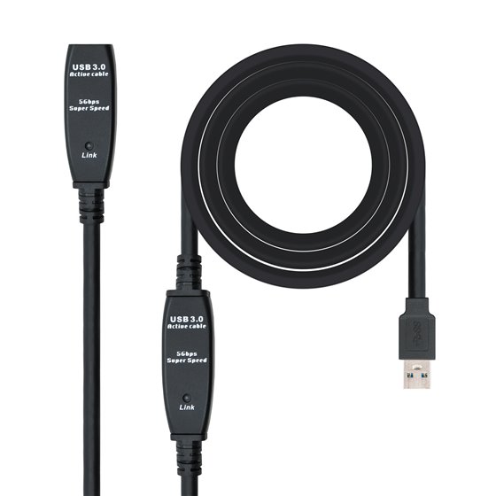 Cable USB 3.0 prolongador con amplificador, tipo A/M-A/H, 10m