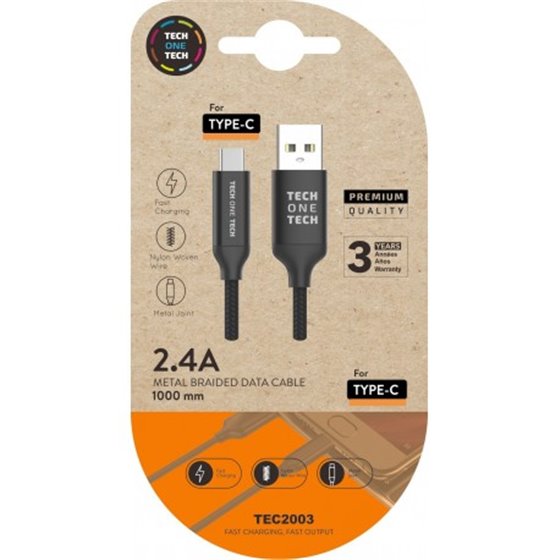 TEC2003 cable USB 1 m USB A USB C Negro