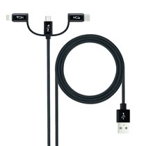 Cable USB 3 en 1 Carga/Datos USB-A a USB-C/Micro USB/Lightning 1 m, Negro