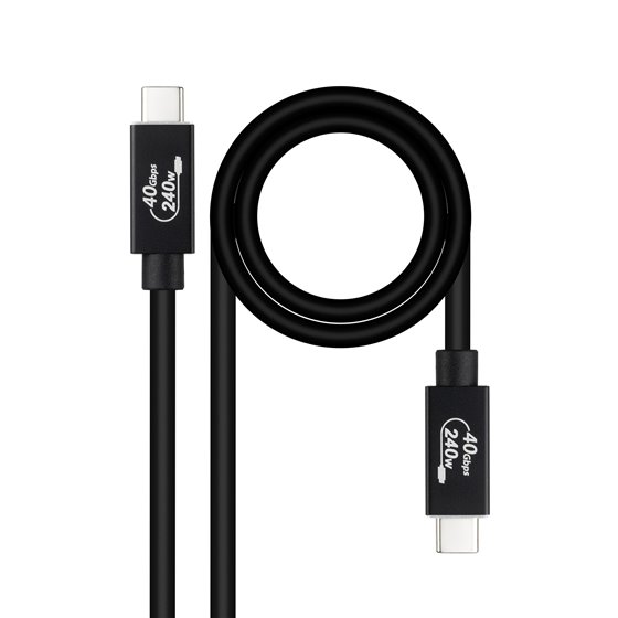 Cable USB 4 Gen 3x2 40Gbps 5A/240W, USB-C/M-USB-C/M, Negro, 1 m