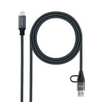 Cable USB 3.2 Gen2x2 20Gbps 5A/100W, USB-C+USB-A/M a USB-C/M, Gris/Negro, 1m