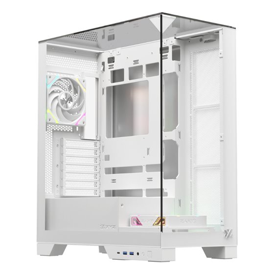 TRIFECTA, TORRE GAMING, 2x VENTILADORES, 3D ULTRA-PANORAMICO,BTF, TYPO C, ATX, BLANCA