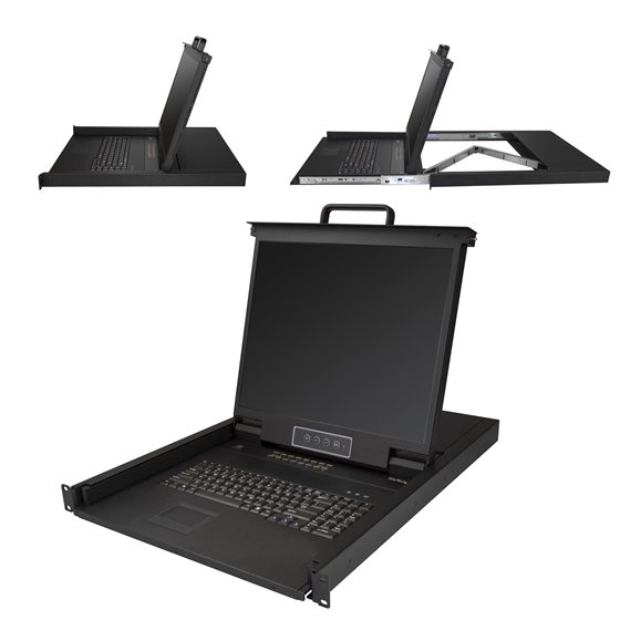 Consola KVM de 16 puertos para Montaje en Rack - Teclado QWERTY - con Cables de 1,8m - Conmutador KVM con Monitor LCD de 19" - S