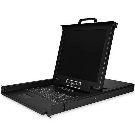 Consola KVM de 16 Puertos para Montaje en Rack con Cables de 1,8m - Teclado QWERTY - Conmutador KVM integrado con monitor LCD de
